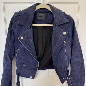 Blank NYC Suede Biker Jacket - Deep Blue